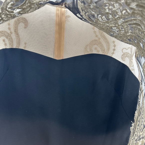 Marchesa 100% Silk Lace Pattern Shift Dress Black Gold Womens 2 Short Cap Sleeve - Picture 6 of 12